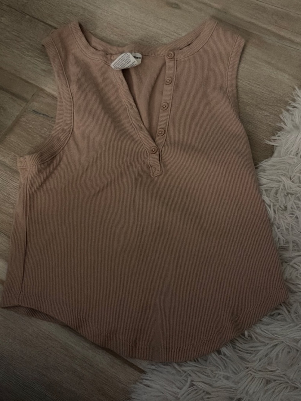 No Boundaries Ribbed Henley Tank Top - Tan